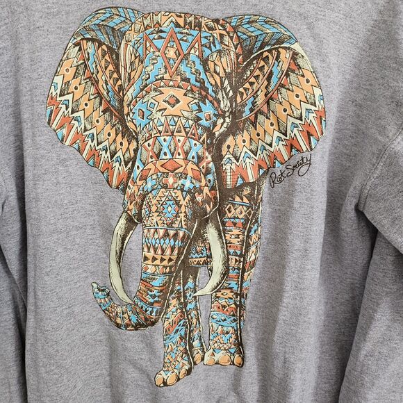 Riot Society Sweater Mens Medium Gray Elephant Crewneck Sweatshirt Tribal - Picture 3 of 8